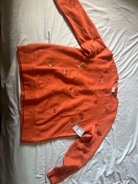 Disney Orange Crewneck Sweatshirt with Embroidered Character Motifs